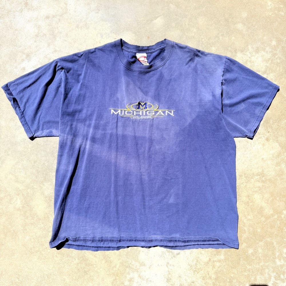 Vintage faded Michigan Wolverines T Shirt Cadre Athletic Distressed Blue Mens XL